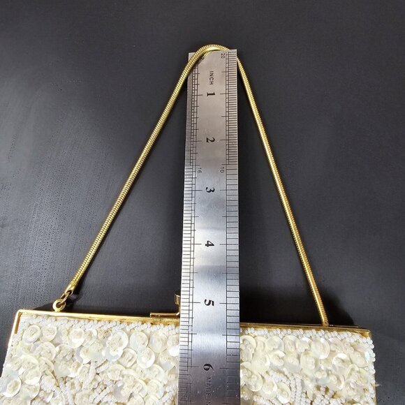 Beaded Clutch Purse Evening Bag Hand Made in Hong Kong MCM Sequin Ivory 7"x4.5" - Picture 4 of 9